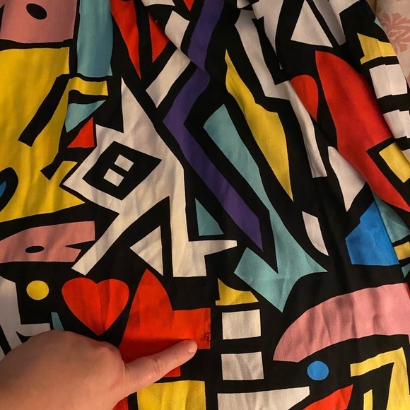 Abstract  printed color block colorful oversized button up shirt women Small/Med - Picture 14 of 16
